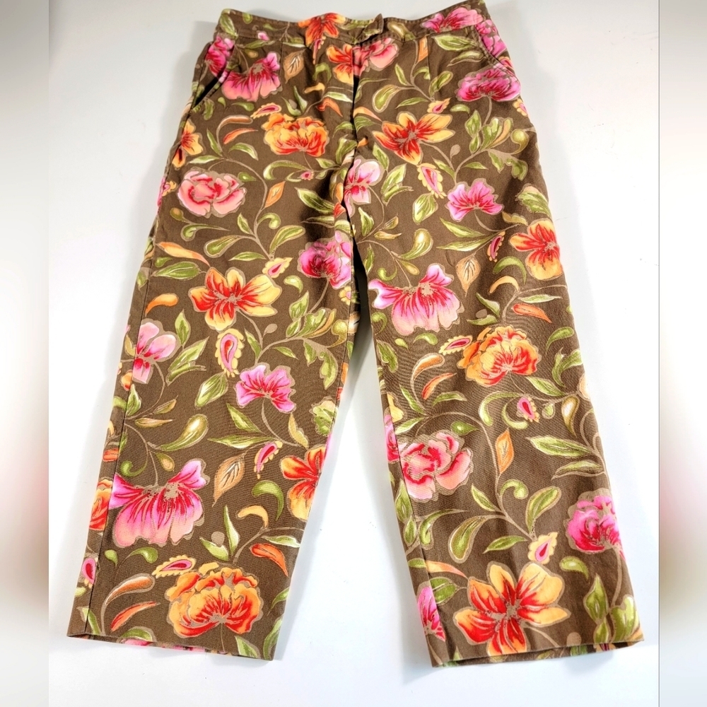 Talbots Capri Pants Women P10 Stretch Floral Colorful Summer petite 10